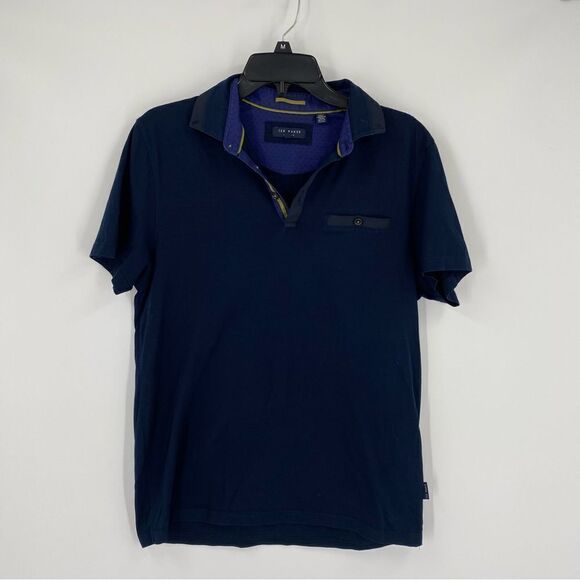 Ted Baker London Men’s Short Sleeve Navy Blue Polo Shirt size 3 Medium - Picture 1 of 4